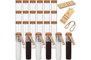 Copkim 24 Set Hot Chocolate Favors for Guest, 2 oz Plastic Hot Chocolate Test Tubes with Thank You Tag Cork Stoppers and Rope, Cocoa for Gift, Wedding Party Favors