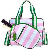 Cute Prepster Pickleball Bag for Women with Fence Hook, Tote with Pockets for Water Bottle, Paddles, Balls, Accessories