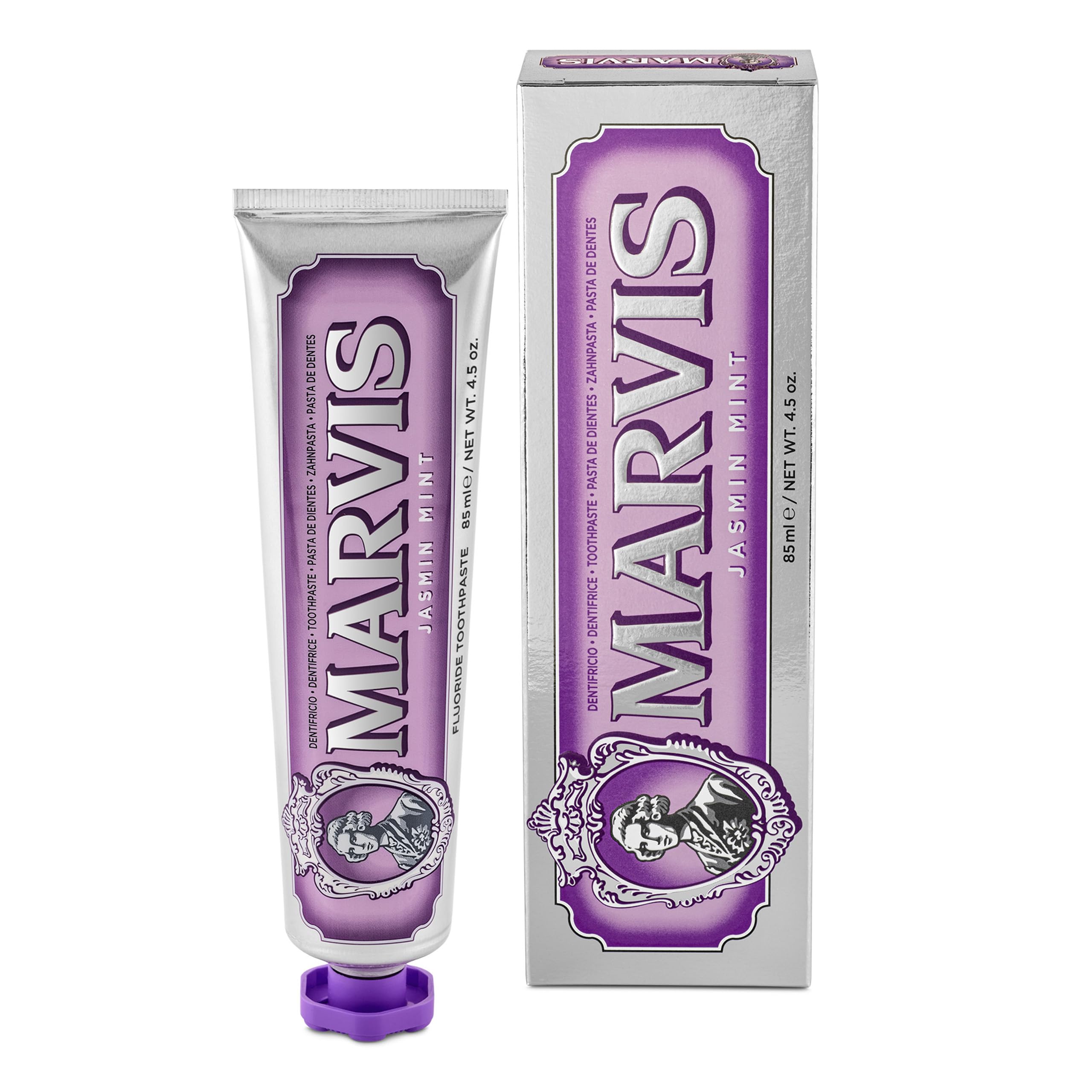 Marvis Jasmine Mint Toothpaste, 85 ml, Sensational Flavoured Toothpaste Helps Remove Plaque & Promote Healthy Gums with Long-Lasting Freshness