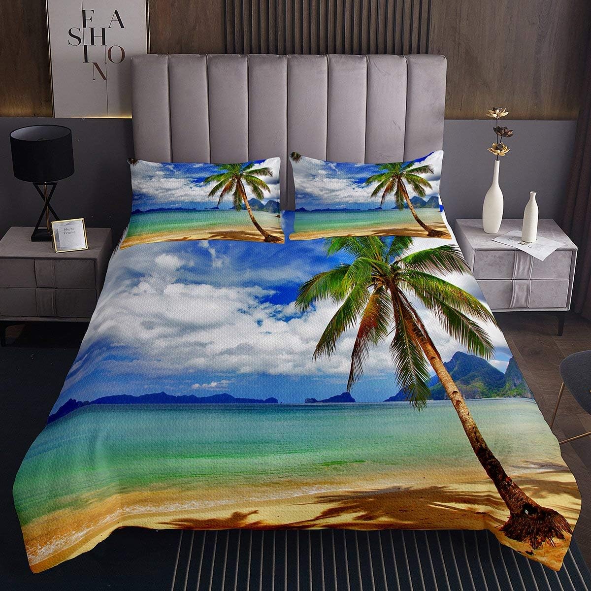 Erosebridal Palm Trees Bedspread Ocean Beach Quilt, Hawaii Tropical Leaves Coverlet