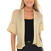 SHU-SHI Womens Short Sleeve Bolero Shrug Open Front Knit Cardigan Sheer Sweater