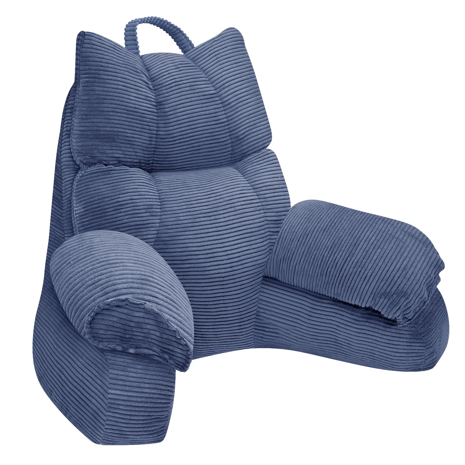 Photo 1 of **DIRT**RRPAHWTV Reading Pillow for Bed with High Arm Rests,Back Support Pillow for Sitting Up in Bed with Shredded Memory Foam for Reading, TV, Gaming or Relaxing on Floor?Dark Blue, Small?