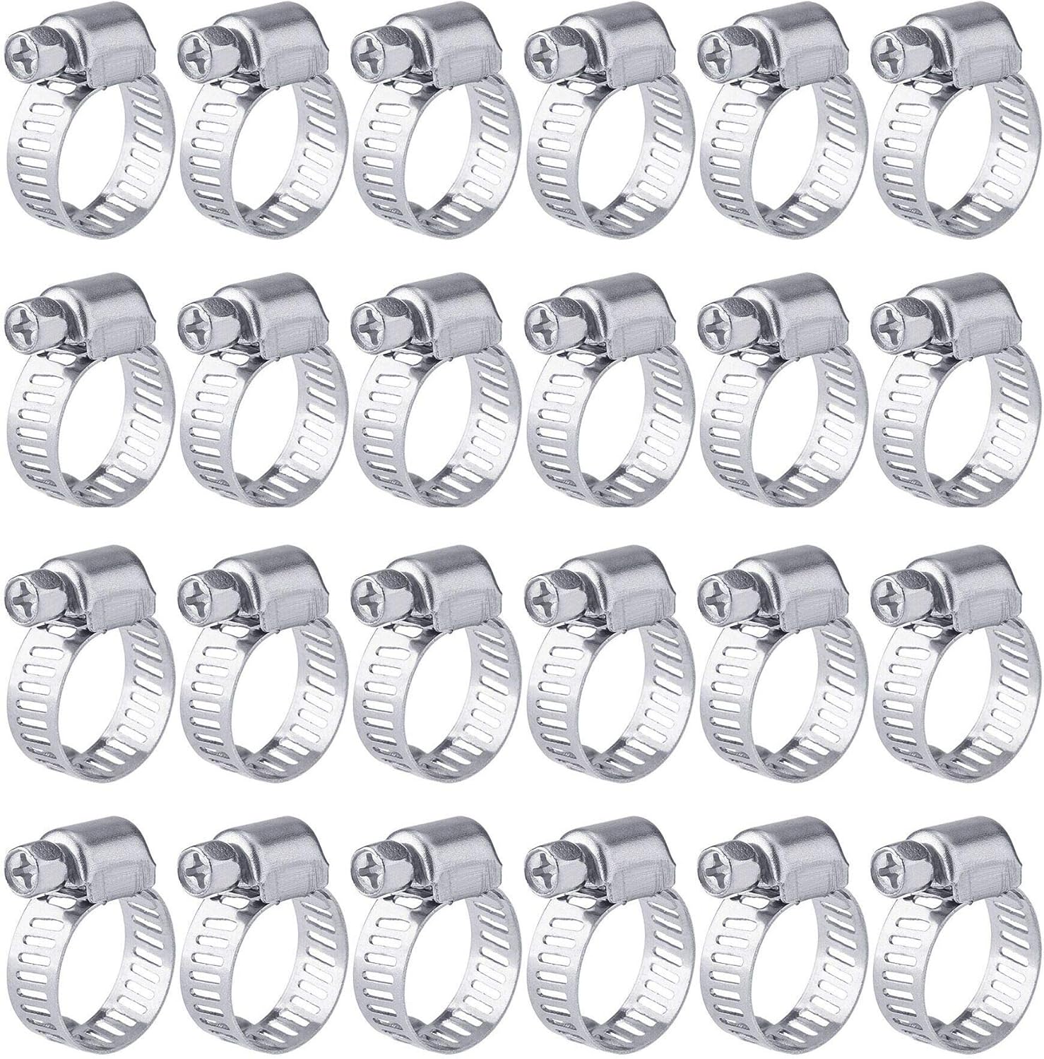 Hose Clamp 24pcs Adjustable Jubilee Clip 13-19mm Pipe Tube Clamps Stainless Steel Worm Drive Clips for Household Securing Cable Fuel Lines