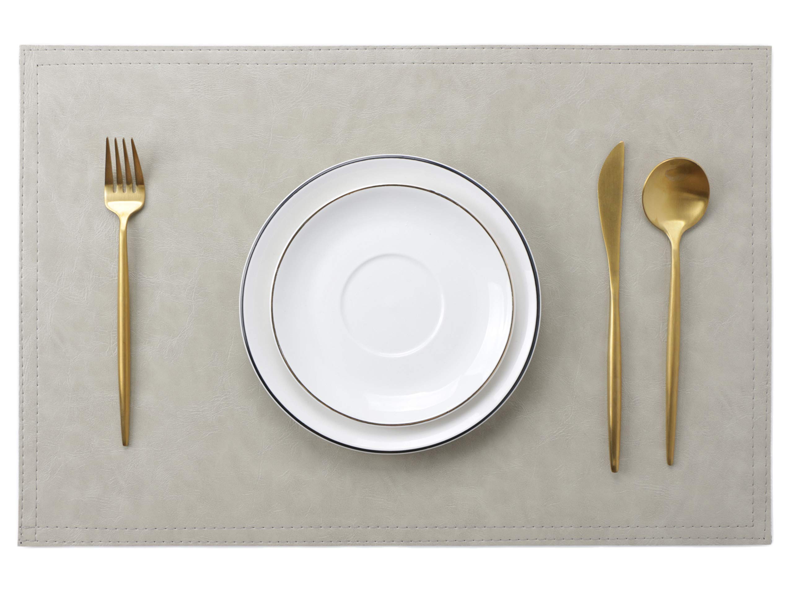 Waterproof PU Placemats, Faux Leather Dining Table Mat, Set of 6, Easy to Wipe Off Scrub Vinyl Mat, Heat & Stain Resistant for Office Conference Table, Home Decor Image