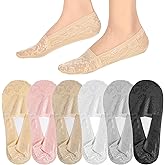 Yuanchu 6 Pairs Women No Show Lace Boat Socks, Cotton Invisible Non-slip Ankle Sock Multicolor Ultra Low Cut Liner
