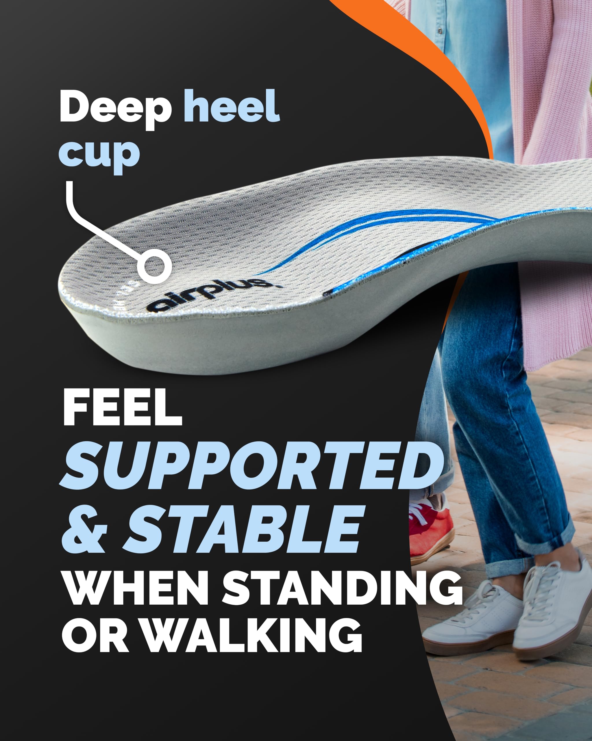 Airplus Plantar Fasciitis Orthotic 3/4 Length Shoe Insole- Foam Shell & Gel Heel - Deep Heel Cup, Full-Foot Arch Support - Soft Cushioning & Stability-APMA Certified-Fits Most Shoes & Boots - Unisex