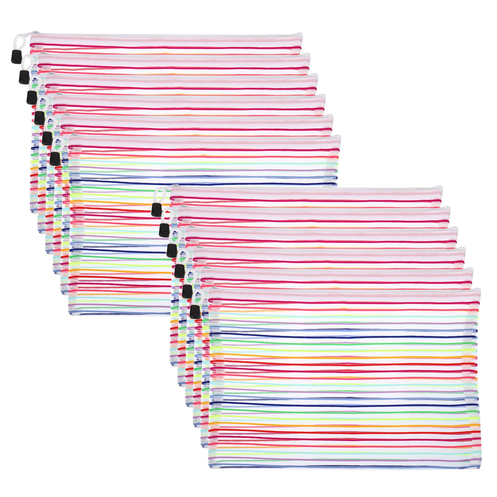 PATIKIL Mesh Zipper Pouch, 12 Pack Nylon A4 Size Pen Pencil Case Document Toiletry Cosmetic Makeup Zipper Travel Pouch Organizer for Office, White