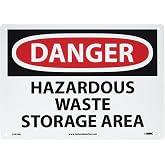 NMC D285RB OSHA Sign, Legend "DANGER - HAZARDOUS WASTE STORAGE AREA" | 14" Length x 10" Height, Rigid Plastic, Black/Red on White