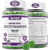 Sugar Free Nicotinamide 500mg Gummies, (Flush Free Niacin) Vitamin B3 Niacinamide Supplement for Cellular Energy Metabolism & Repair, Vitality, Healthy Aging, Cranberry Flavor, Easy to Chew, 120 Cts