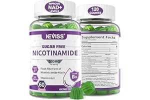 NEVISS Sugar Free Nicotinamide 500mg Gummies, (Flush Free Niacin) Vitamin B3 Niacinamide Supplement for Cellular Energy Metabolism & Repair, Vitality, Healthy Aging, Cranberry Flavor, Easy to Chew, 120 Cts
