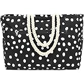 Fammart Large Canvas Beach Bag for Women, Beach Bags Waterproof Sandproof with Zipper & Wet Bag Cruise Essentials