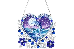 CEOVR Dolphin Hanging Diamond Painting, Ocean Dolphin Love Diamond Art for Adults Pendant Crystal 5D Special Shape Gem Art Or