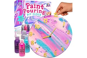 Paint Pouring DIY Clock Kit - Decorate & Painting Kit for Kids 6-8 - Creative Girls Gifts 8-12 Years Old & 9 Year Old Boy Gif
