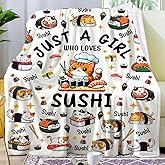 SIRSPACE Sushi Food Blanket Gifts for Sushi Lovers Women Girls Kids Adults,Cute Food Theme Throw Blanket Gifts for Bedroom Living Room Sofa Couch Decor 50"x40"