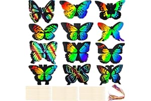 FLAHARD 84 Pcs Butterfly Scratch Cards Rainbow Scratch Painting Butterfly Summer Scratch Card with Wooden Stylus and Ribbons for DIY Crafts Classroom Activities Party Favors, 12 Styles