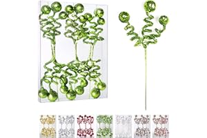 ZHANYIGY 6PC Set Green Christmas Tree Decoration Sequins Ball Curly Pick, Christmas Tree Decorations Christmas Tree Topper Star Home Office Perfect Party Decorations Gifts