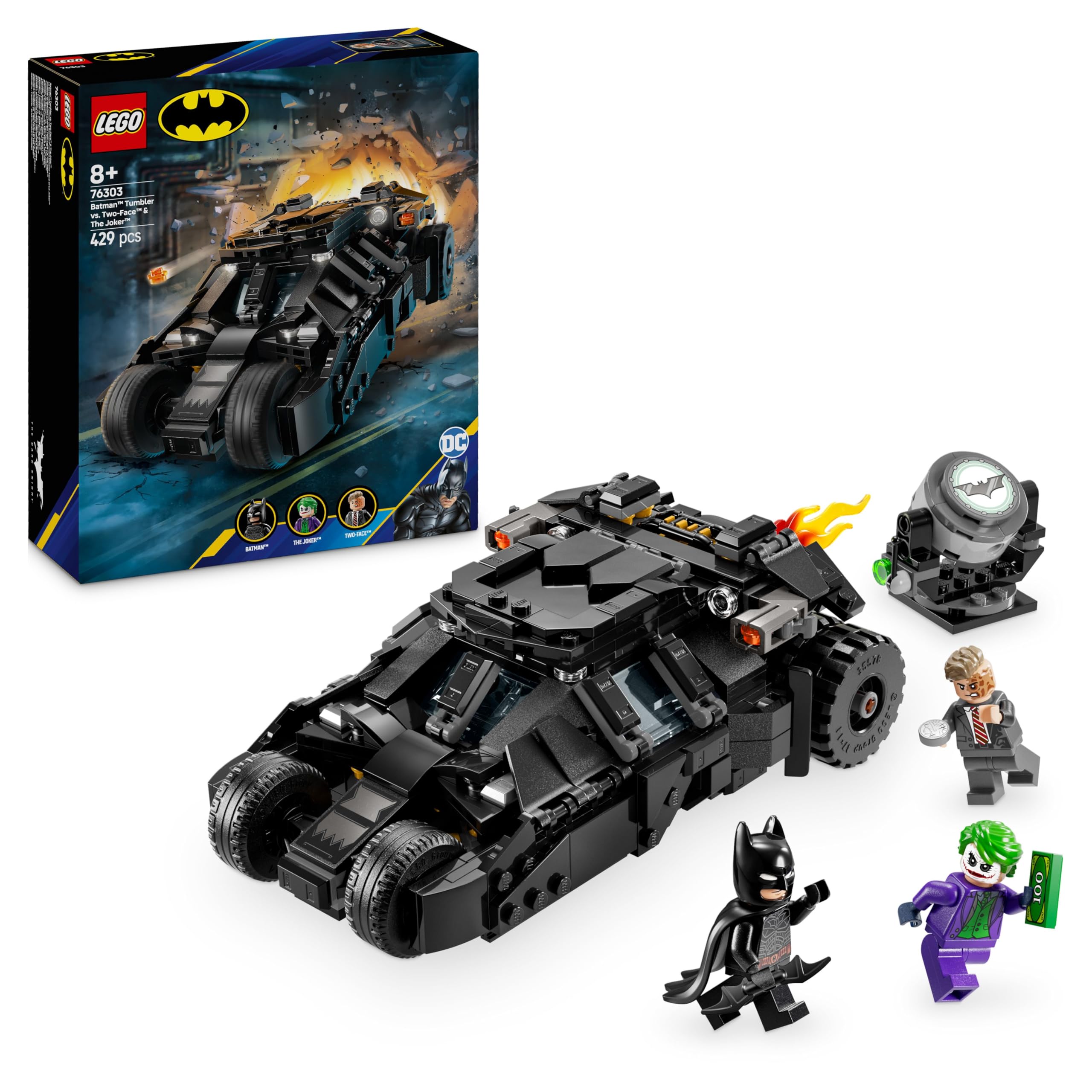 LEGO DC Batman: Batman Tumbler vs. Two-Face & The Joker - Superhelden Spielzeug mit Batmobil Auto - Spielset mit Minifiguren - Geschenk für Jungen und Mädchen ab 8 Jahren 76303
