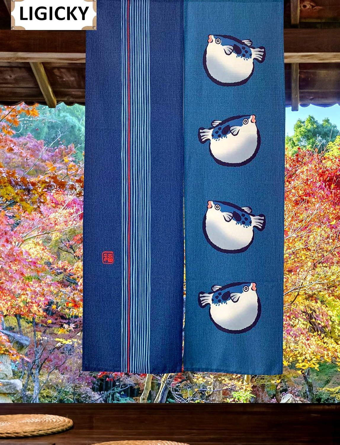 LIGICKY Japanese Style Doorway Curtains Traditional Noren Long Door Tapestry for Home Decoration 33.5 x 59 inch, Blue (Puffer Fish) - Image 5