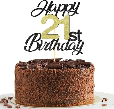 Sumerk Black Gold Glitter 21st Birthday Cake Topper Decorations for Boys Girls