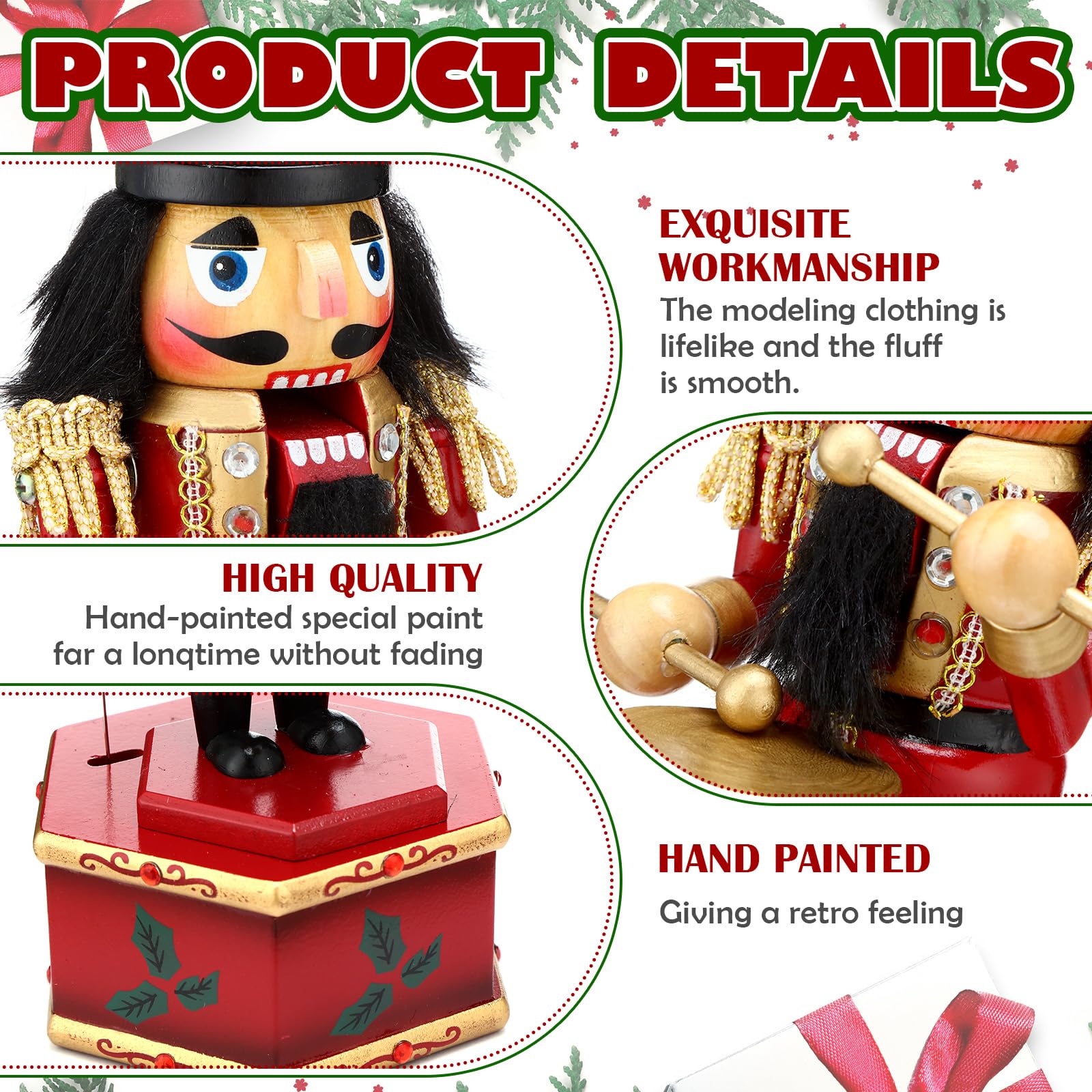 Jetec Nutcracker Music Box Wooden Nutcracker Soldier Toy Handmade