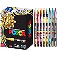 24 Posca Paint Markers, 3M Fine Coloring Markers with Reversible Tips, Posca Marker Set of Acrylic Paint Pens | Posca Pens for Art Supplies, Fabric Paint, Fabric Markers, Paint Pen, Art Markers