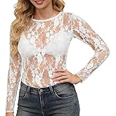 PT Haahoos Womens Long Sleeve Mesh Tops Sexy Crewneck Sheer Lace Shirts Party Club Night See Through Blouses