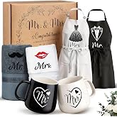 TUZELIYA Wedding Gifts for Couples, Bridal Shower Gift for Bride To Be, Engagement Gifts for Newlyweds, His and Hers Mr and Mrs Anniversary Set with Aprons, Coffee Mugs and 100% Cotton Towels