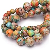 Chicager Natural Stone Beads for Jewelry Making,8mm Orange Imperial Jasper Polished Smooth Round Gemstone Beads for Bracelet Necklace 15 Inch