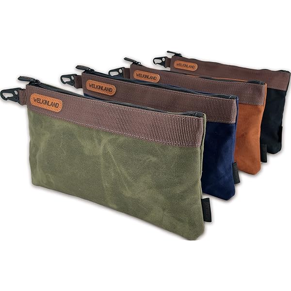 Purpose Utility Zipper Pouch, EDC Organizer, Water Resistant Durable Waxed Canvas With Full Grain Leather Carabiner Inner Pockets Office Work Essentials Charger Case Pencil Case Olive - View #7