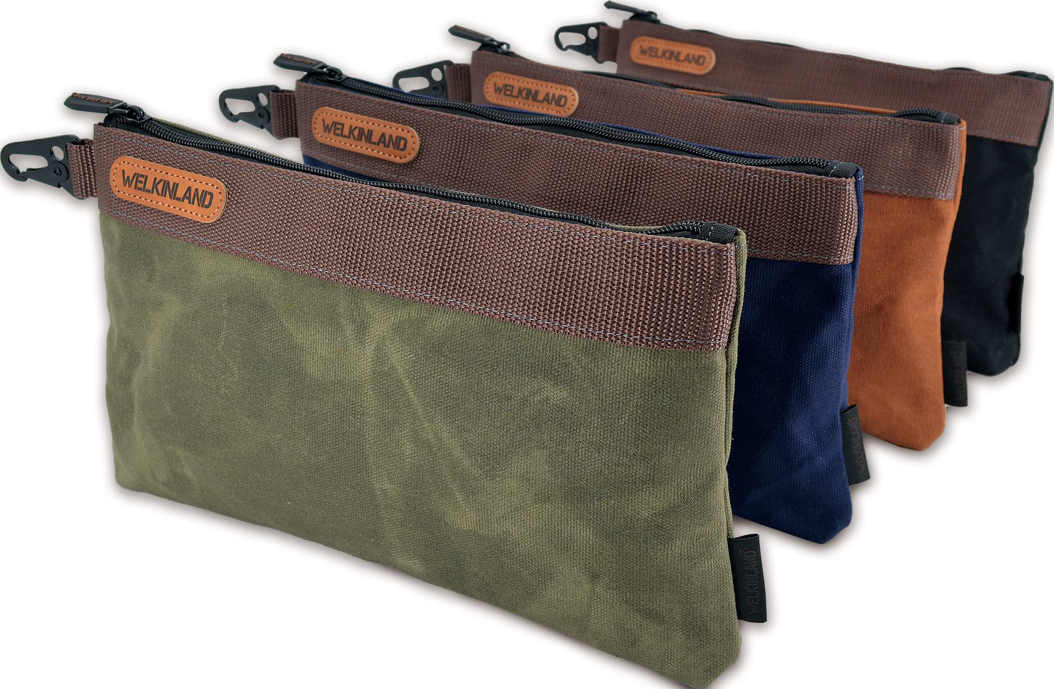 WELKINLAND Heavy-Duty Canvas Tool Pouch Set - 4 Pieces, 12" Waxed Zipper Pouches for Sockets and Tools