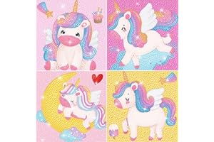 ForPeak Diamond Art for Kids, Arts and Crafts for Kids Ages 8-12, Mosaic Full Drill Gem Art Paint by Numbers, Animal 5D Diamond Painting Kits for Kids DIY for Kids Gift 6" X 6" 4 Pieces (Unicorn2)