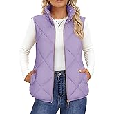 YUCOLEN Women's Quilted Vest Stand Collar Lightweight Zip Padded Gilet Sleeveless Jackets Coats Outerwear with Pockets