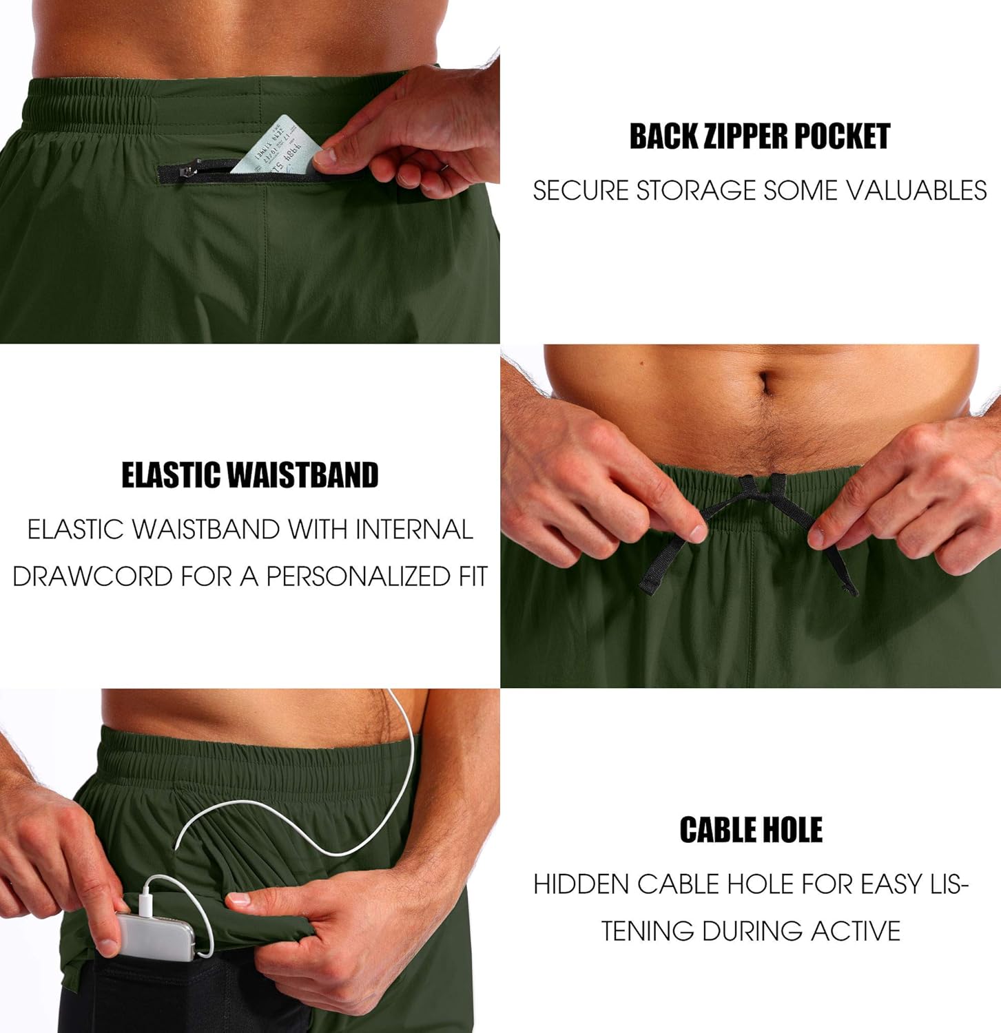 Pudolla Men’s 2 in 1 Running Shorts 5" Quick Dry Gym Athletic Workout Shorts for Men with Phone Pockets: Clothing