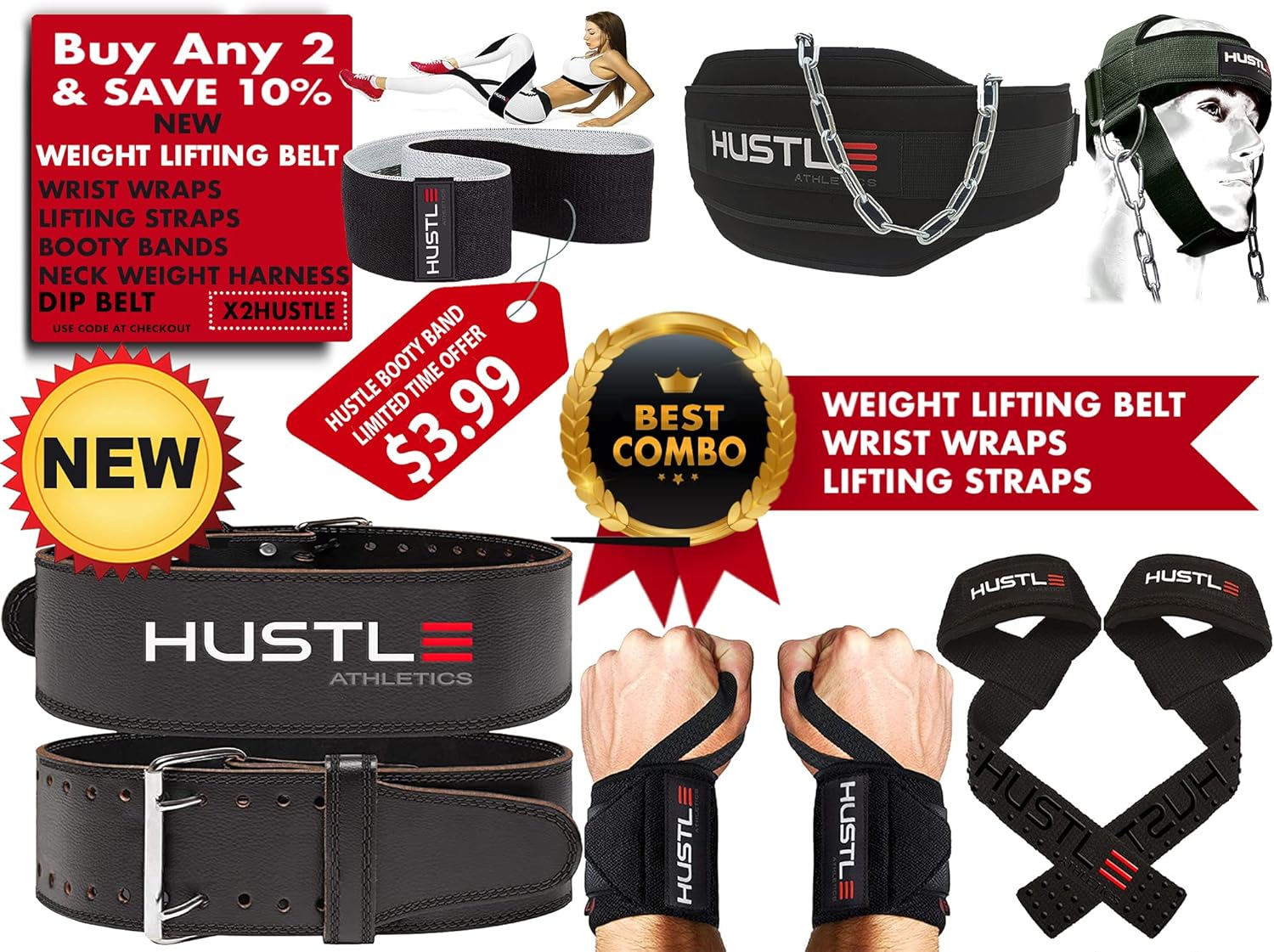 Hustle Athletics Wrist Wraps Weightlifting - Best Support for Gym & Crossfit - Brace Your Wrists to Push Heavier, Avoid Injury & Improve Your Workout Instantly - for Men & Women : Sports & Outdoors