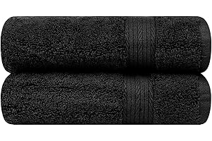 Ample Decor Hand Towels for Bathroom Set of 2, 18 X 28 Inch 600 GSM 100% Cotton, Absorbent- Black