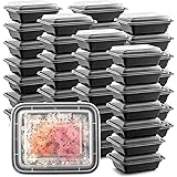 50-Pack Tiny Meal Prep Plastic Microwavable Food Containers meal prepping & Lids."12 OZ." Black Rectangular Reusable Storage