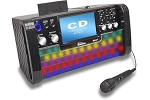 Starion KS780-B Portable Bluetooth CD+G Karaoke Machine l Built-in 7 Inch TFT Screen l Stereo Speakers l Detachable Tablet Holder l USB for MP3 Record & Playback l Microphone Included l Light Effects