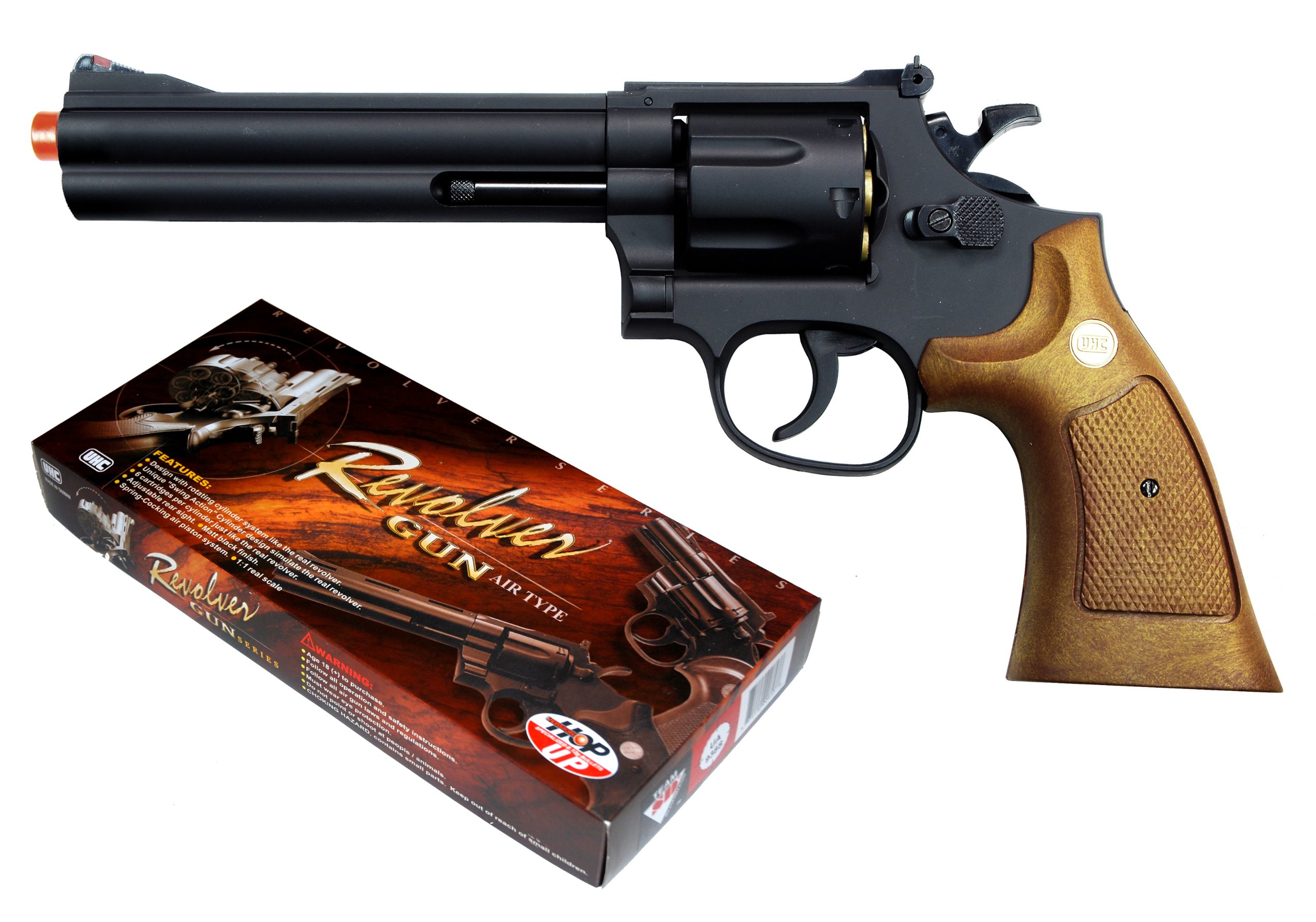 TSD Sports UA934BW 6 Inch Spring Powered Airsoft Revolver (Black) Free