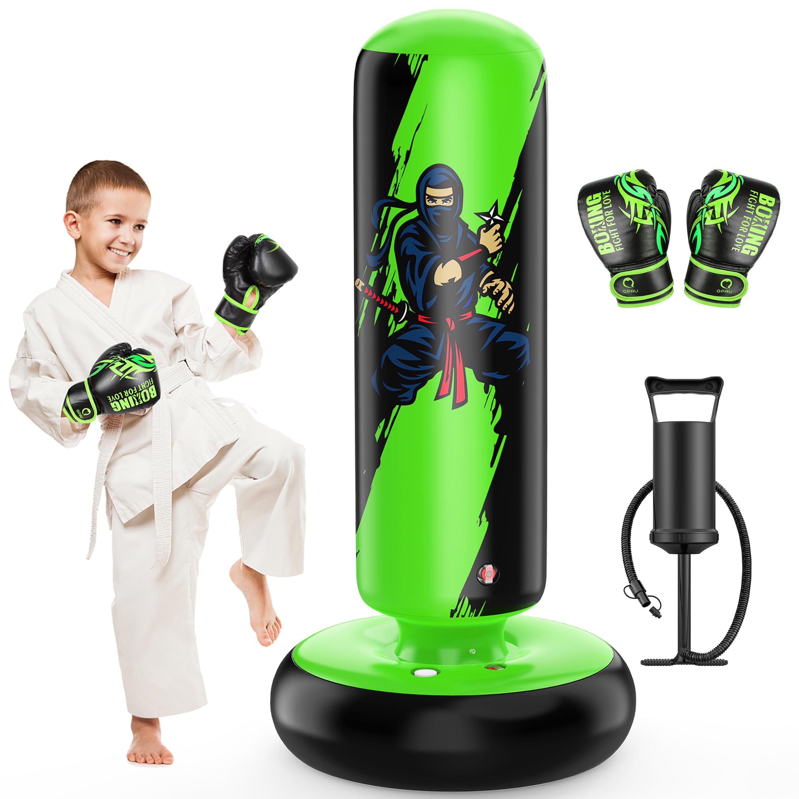 Photo 1 of QPAU Punching Bag for Kids, 66 Inch Stable Inflatable Boxing Bag with Boxing Gloves, Stand Kids Punching Bag Toy for Boys & Girls Age 6-12, Boxing Set for Practicing Karate, Taekwondo, MMA