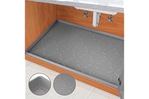 SIKADEER Under Sink Mat for Bathroom Waterproof, 34" x 19" Silicone Under Sink Liner Bathroom Cabinet Shelf Protector Kitchen organizer, Fit 36inch Standard Cabinet Mat Under Sink Organizer Drip Tray