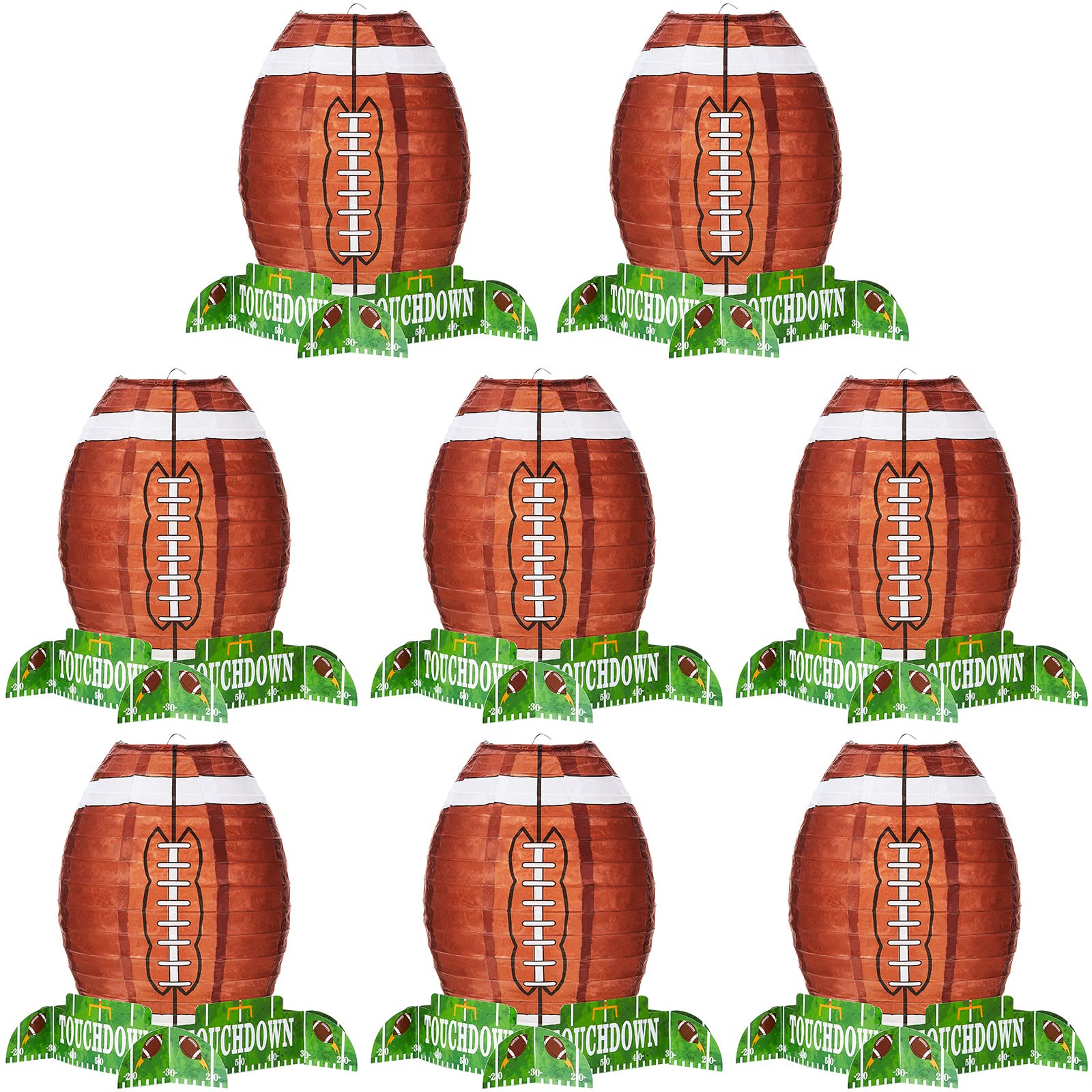 Photo 1 of 8 Pieces Football Paper Lantern Table Centerpiece Decoration Set Soccerball Game Lantern with Stand Pieces for Sports Game Football Birthday Party Supplies,12 Inches
