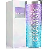 Onebttl Grammy Gifts for Grandma's Mother's Day, 20oz Purple & Blue Glitter Skinny Tumbler, Straw & Lid Included, Christian Gifts for Blessed Grammy
