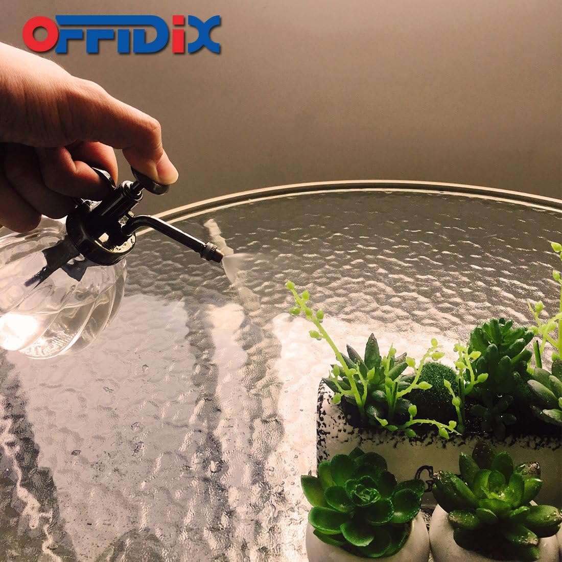 OFFIDIX Transparent Glass Watering Spray Bottle, 6.3 Inches Tall Vintage Style Spritzer Bronze Plastic Top Pump One Hand Watering Can Glass Spary Bottle Plant Mister Glass Watering Can Indoor : Garden & Outdoor