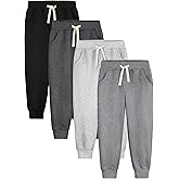 Aocku 4 Pack Boys Sweatpants Joggers Cotton Athletic Sweatpants Youth Joggers Pants with Pocket Drawstring