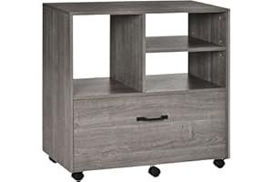Vinsetto Lateral Filing Cabinet with Open Storage Shelf, Printer Stand, Mobile Office File Cabinet with Wheels for Letter and
