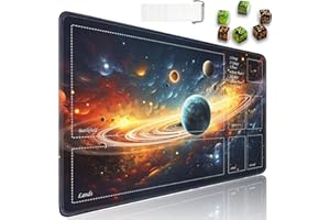 JVGFYNKL for TCG Playmat, Playmat with Zones, 24x14 in Non-Slip Rubber for MTG Playmat with Drawstring Travel Pouch and 6 Dice, Space Planet for MTG Mat, Card Game Playmats