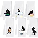 AellasNervalt Black Cat Hand Towel - 6Pcs Funny Bathroom Black Cat Decorative Kitchen Dish Cloths Set Absorbent Polyester Towels for Bath Bar Dining Room Decor, Housewarming Gift for Hostess & Home