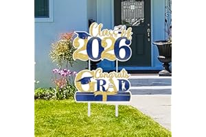 2 Pack Class of 2026 Graduation Yard Signs with Stakes - Blue Gold Congrats Grad Outdoor Lawn Decorations, Congratulations Gr
