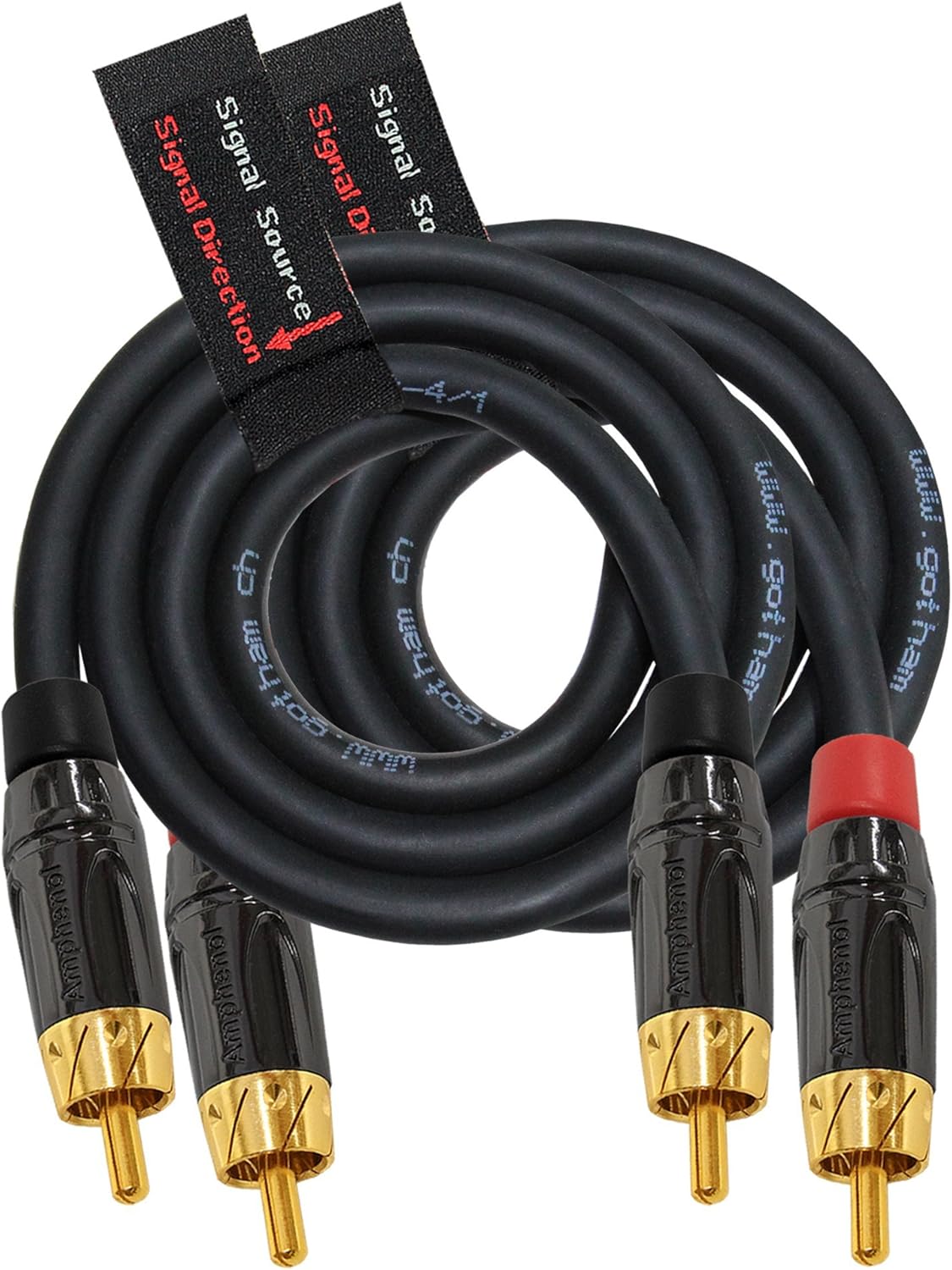 4 Foot RCA Cable Pair - Gotham GAC-4/1 (Black) Star-Quad Audio Interconnect Cable with Amphenol ACPL Black Chrome Body, Gold Plated RCA Connectors - Directional
