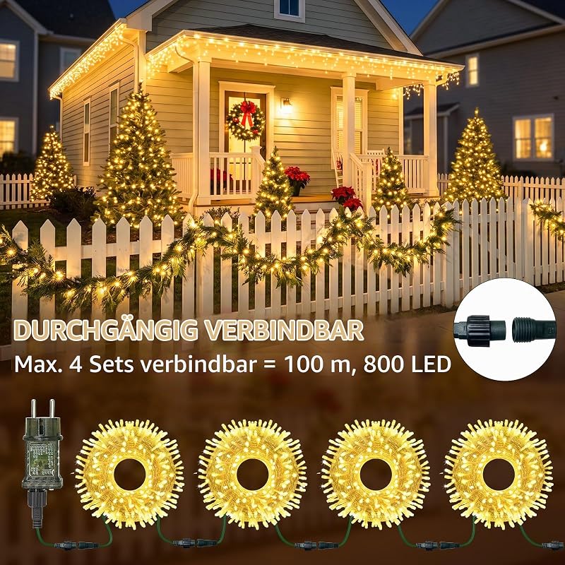 Lichterkette Outdoor mit Stecker, 20M 200 LED Lichterkette Innen — Foto 6 von 7